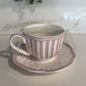 Grace Teaware Pink & White Stripe/Dots Tea Cup & Saucer
